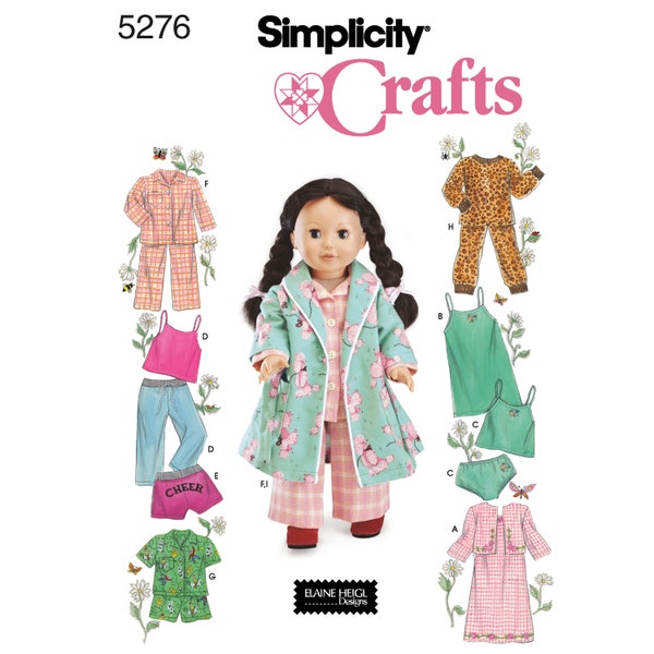Simplicity 5276 Night Time Pajamas Doll Clothing 18 Inch Doll Pattern