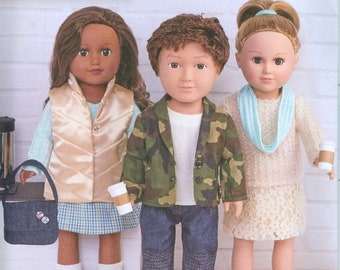 Simplicity 9001 | School Casual Doll Clothes| 18 Inch Doll Pattern | American Girl Style Clothes| Doll Skirt Shirt Jacket | Boy Doll Clothes