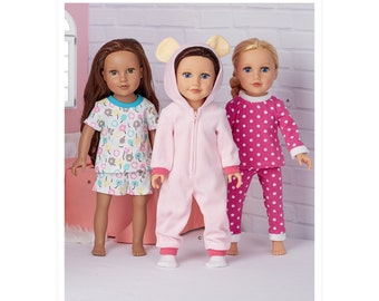 Simplicity 9425 | Pajamas Night Clothing | Doll Clothing | 18 Inch Doll Pattern | American Girl Sleep Clothes | PJ Shorts Long Pants Onsie