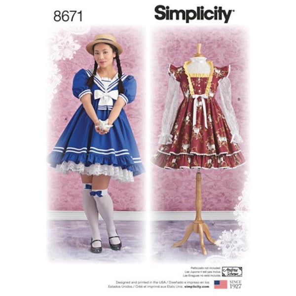 Simplicity 8671 Lolita Cosplay Dress Pattern for Adults Sizes - Plus - Miss Size -