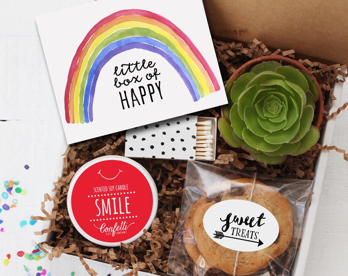 Little Box of Happy Gift Box - Thinking of You Gift | Smile Candle | Friend Gift | Get Well Gift | Best Friend Gift | Celebration Gift