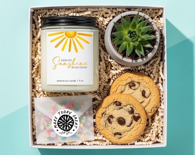 Box of Sunshine Gift: Succulent, Sunshine Candle and Cookies