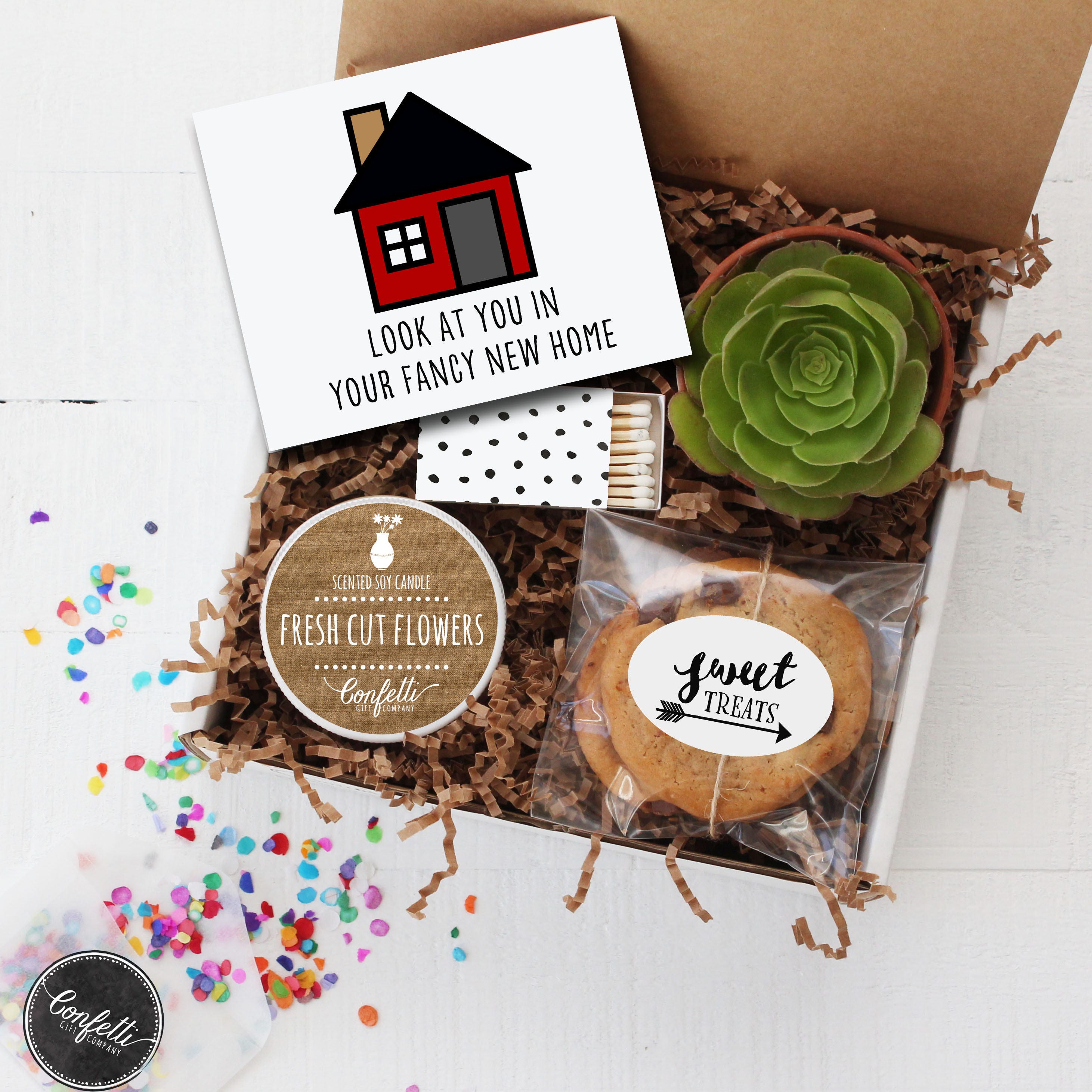 New Home Gift | Homeowners Gift Box | Real Estate Housewarming Gift Box |  with Succulent, Candle, Raw Honey, Handmade Soap, Flower Seeds