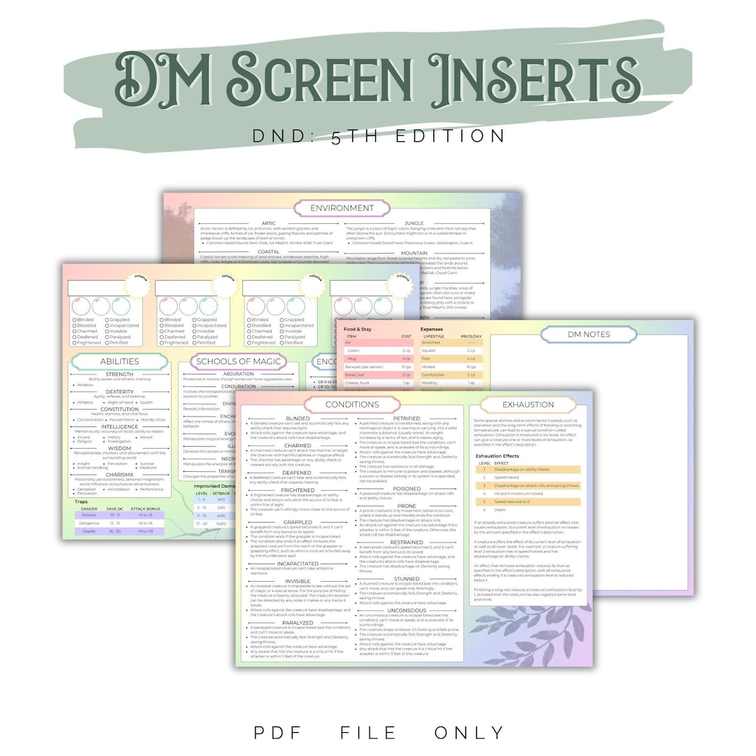 Printable DM Screen Inserts Etsy Printable DM Screen Inserts Etsy