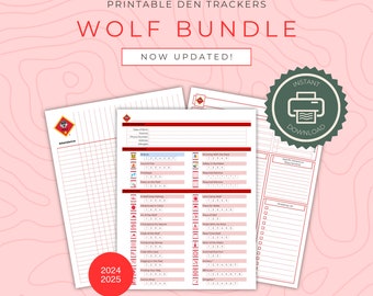 May include: Printable Wolf Den Trackers Bundle for 2024-2025.  Includes attendance, requirements, and activity trackers.  Instant download.