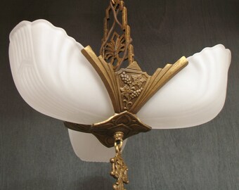 Antique Lighting: 1930s three light slip shade chandelier
