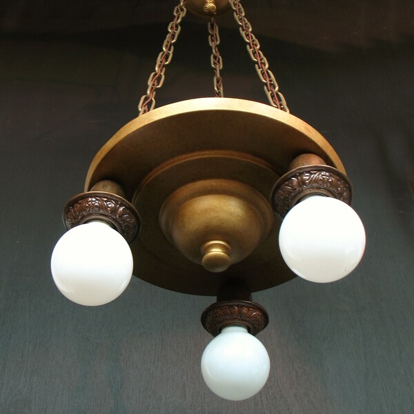 Antique Lighting: Early 1900s three light bare bulb style "shower" fixture