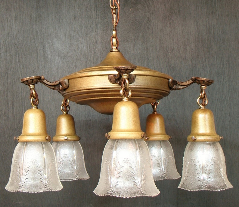 Antique Lighting Fixture Early 1900s Five Light Etsy