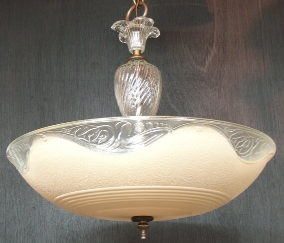 Wonderful Antique Two Light Brass Chandelier, Original Milk Wonderful Antique Two Light Brass Chandelier, Original Milk