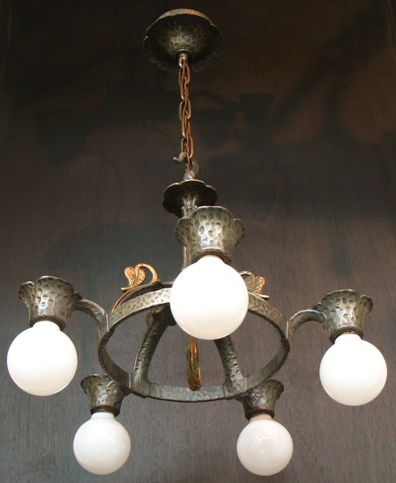 Antique Wrought Iron Five Light Chandelier Antique Wrought Iron Five Light Chandelier