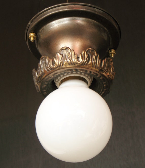 Antique Flush Mount Ceiling Lights Early 1900s Brass Single Bare Bulb Style Ceiling Light Fixture