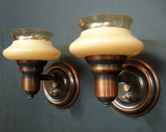 Antique Lighting: Set of TWO 1930s "Pudding Cup" type slip shade wall sconces