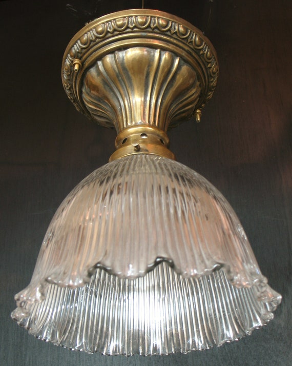 Antique Lighting Early 1900s Brass Semi Flush Ceiling Light Etsy