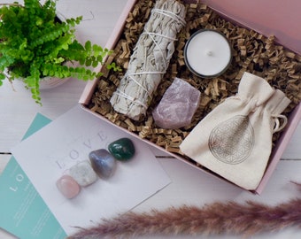 Crystals for Love Selfcare and Inner Peace, Gift Set with Candle and Gemstones, Crystal for Selfcare, Rose Quartz, Aventurine, Moonstone