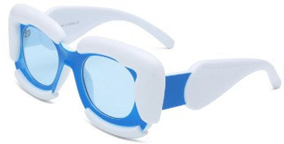 Customize Goggle Cateye Thick Frame Ombre Blue/white Sunglass Etsy