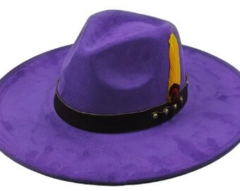 Customize Purple Suede Felt Feather Fedora Hat Design