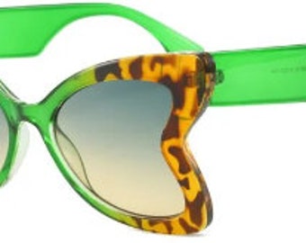 Personnalisez les lunettes de soleil surdimensionnées vert papillon léopard