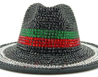 Customize Black/Red/Green Diamond Fedora Hat Design