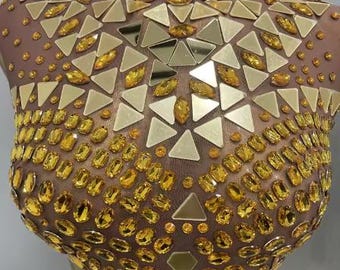 Customize Gold Shiny Mirror Long Hollow-out Dress Design