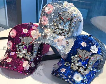 Customize Diamond Sequin Breathable Women Baseball Cap Design