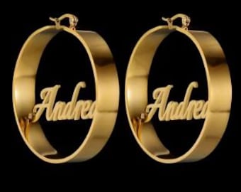 Diseño de pendientes de aro grandes redondos personalizados con nombre