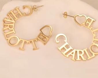 Customize Circle Name Stud Earring Design