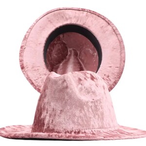 Pink satin ribbon fedora hat Pink Fedora Hat: Handmade Boho Chic Pearl & Crystal Flower  main image 4