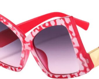 Customize Red Leopard Oversized Upside Sunglass Design