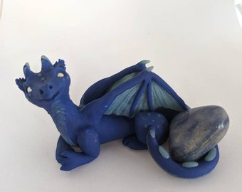 Blue quartz dragon, clay dragon, gemstone dragon, clay dragon, baby dragon, dragon collectable, d&d miniature