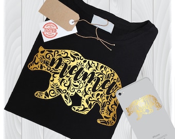 Gold Mama Bear SVG, Floral Clipart, Cricut Cut File (Digital Files)