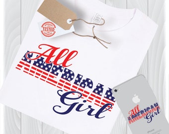 All American Girl SVG, 4th of July Patriotic Design (Digital Files)