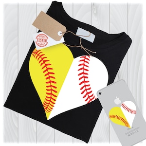 Split Half Baseball Softball Heart Svg bestanden voor cricut ontwerpen