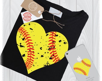 Distressed Softball Heart SVG, Sports Clipart (Commercial Use)