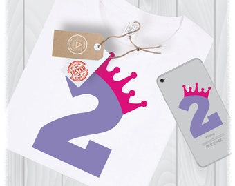 SVG para niña de segundo cumpleaños, Dos, Diseño de camiseta (Archivos digitales)