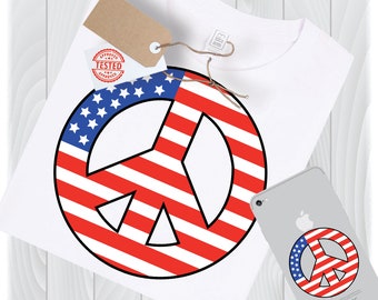 Flag Peace Sign SVG Files, Patriotic 4th of July, Cricut, Silhouette (Digital Files)