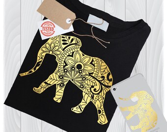 Mandala éléphant doré SVG | Clipart animal Zentangle (fichiers numériques)
