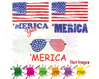 Merica 4th of July SVG Files, Patriotic American Flag Sunglasses (Digital Download)