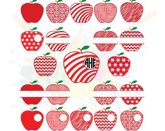 Apple Monogram SVG, Teacher Gift, Cricut & Silhouette (Digital Files)