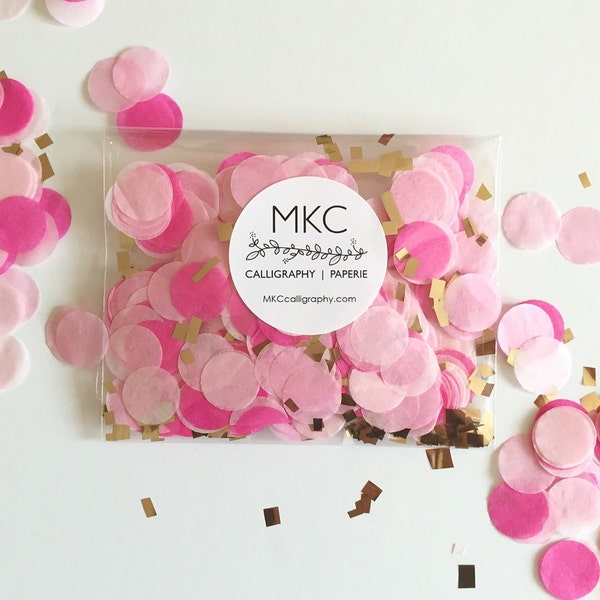 Pink Ombre & Gold Tissue Confetti / Round Cut / Handmade / Bridal Shower, Baby Shower, Birthday's, Weddings, etc.