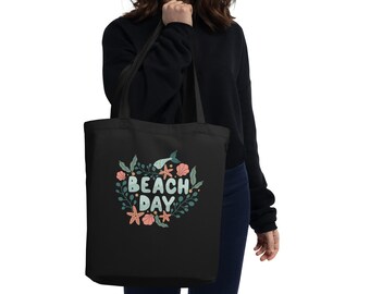 Beach Day Organic Cotton Tote Bag: Coastal Mermaid Design