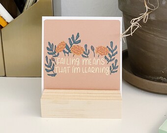 Flower Affirmation Cards with Wooden Stand: Inspirational Desk Decor