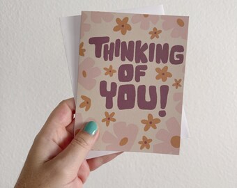 Pink and Gold Floral Thinking of You Card: A2 Blank Greeting Card