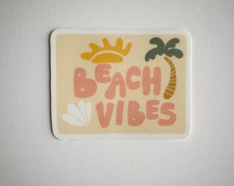 Beachy Vibes Vinyl Sticker: Palm Tree, Sun & Seashell - Waterproof