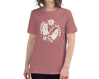 Floral Ghost Halloween Tee: Women's Relaxed Fit Shirt