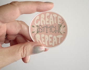 Create Stitch Repeat Vinyl Sticker, Quilter Gift