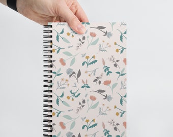 Floral Patterned Spiral Notebook, Dot Grid Journal, Small Notebook