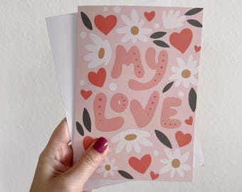 Pink Floral Valentine's Day Card: Romantic Anniversary Greeting
