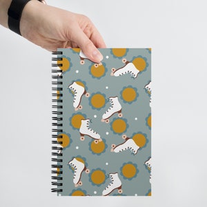 Roller Skate Floral Patterned Spiral Notebook, Dot Grid Journal, Small Notebook