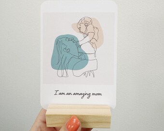 Motherhood Affirmation Cards with Wooden Stand: Mindful Mom Inspiration