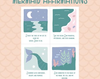 Mermaid Affirmation Print: Illustrated Positive Quotes (Digital Download, PDF